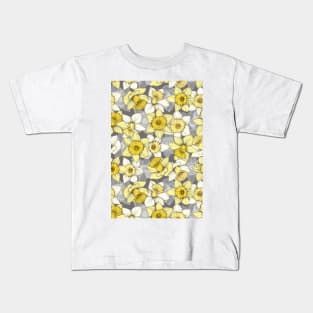 Daffodil Daze - yellow & grey daffodil illustration pattern Kids T-Shirt